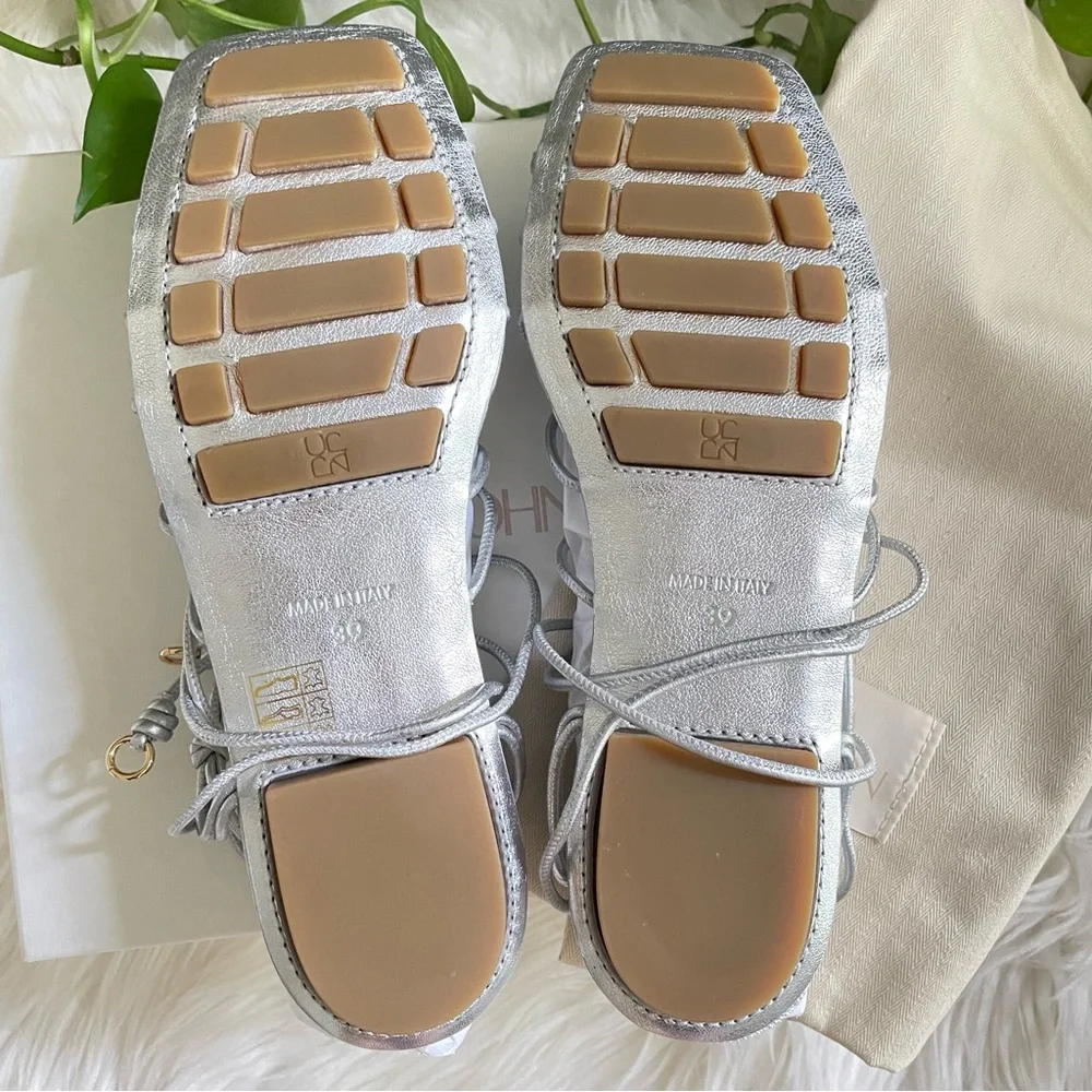 Ulla Johnson Freya Gladiator Sandals Metallic Silver Strappy Flat Size 9 NIB
